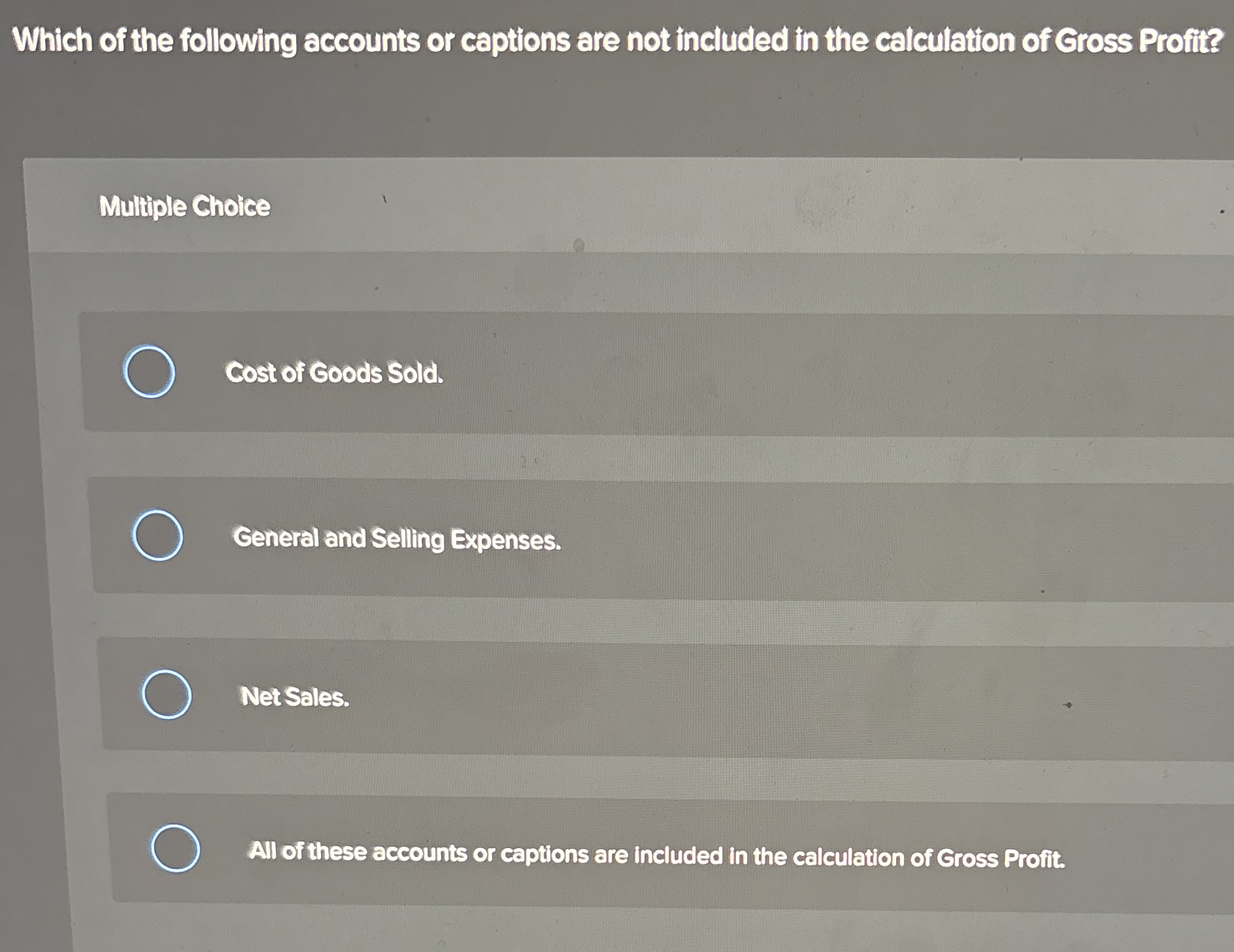 Which of the following accounts or captions are