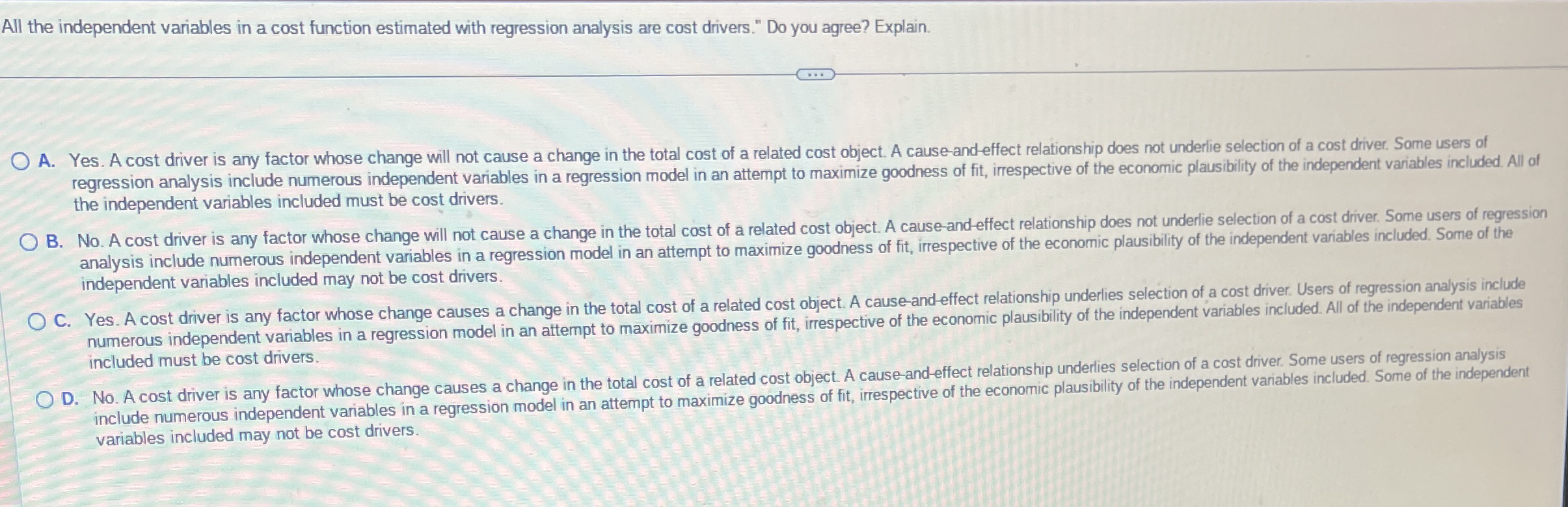 All the independent variables in a cost function