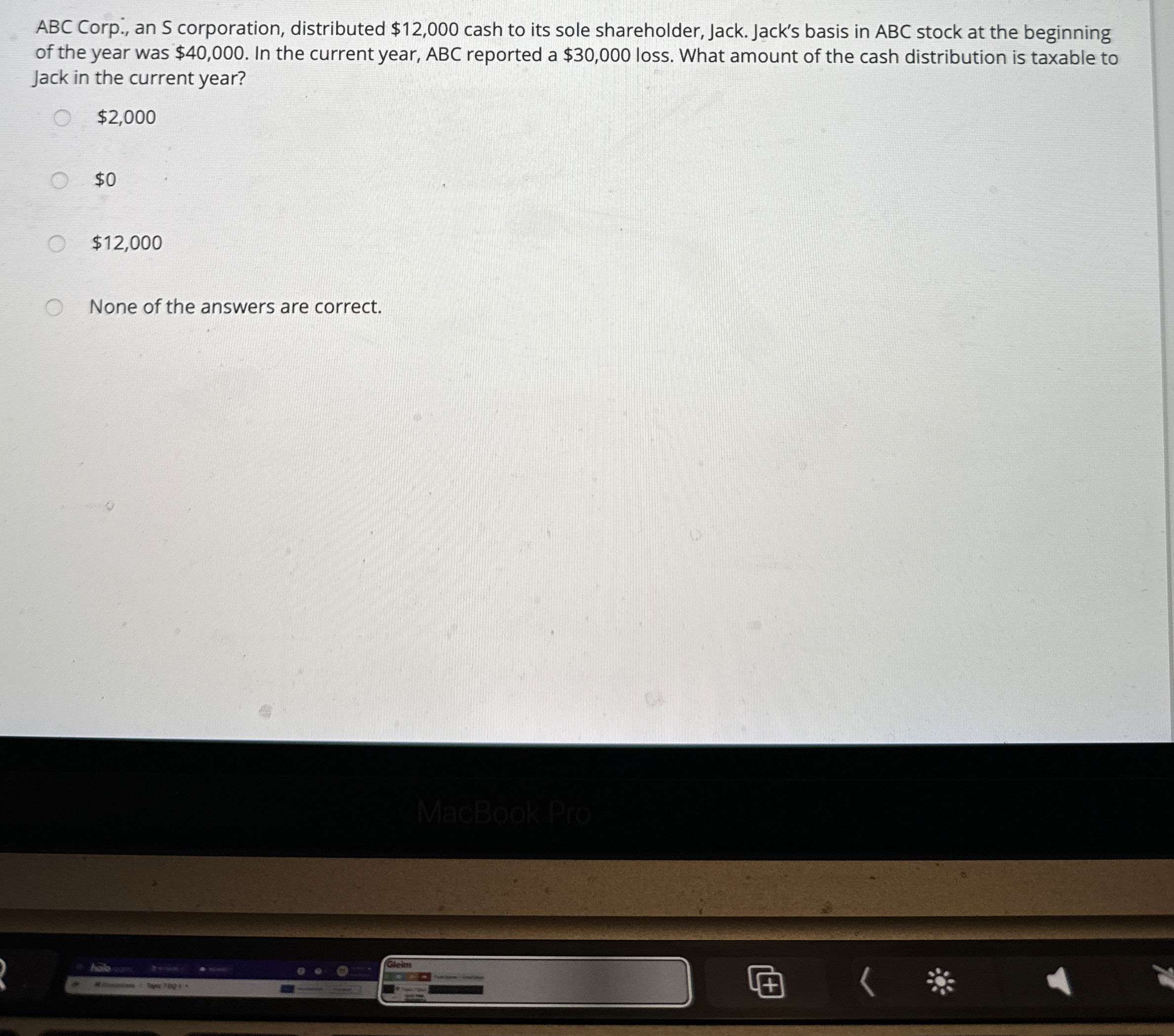 ABC Corp., an S corporation, distributed $ 1 2 ,