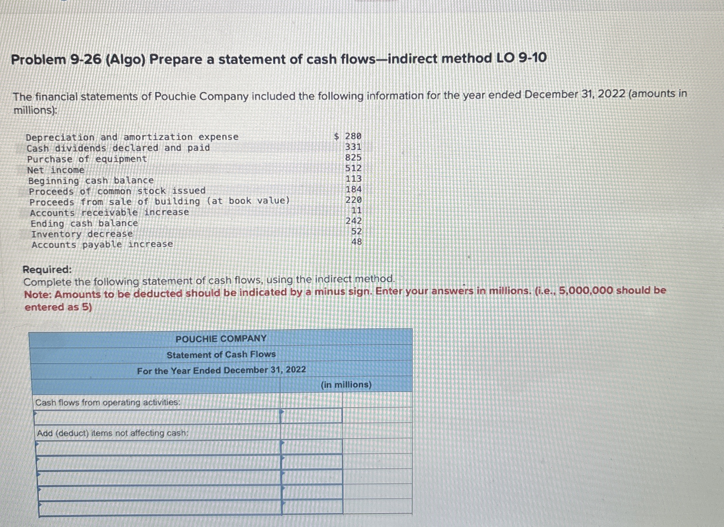 Problem 9 - 2 6 ( Algo ) Prepare a statement of