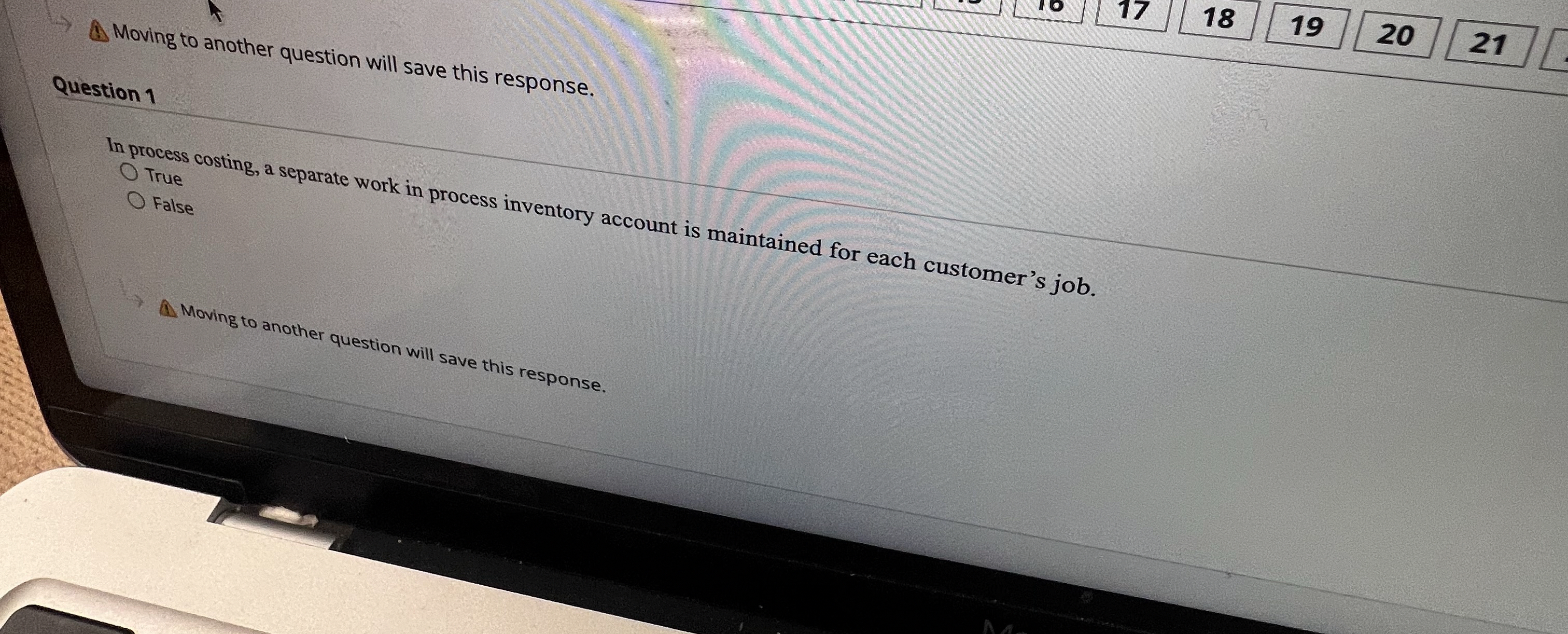 Moving to another question will save this