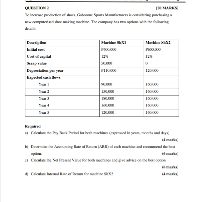 QUESTION 2 [ 2 0 MARKS ] To increase production