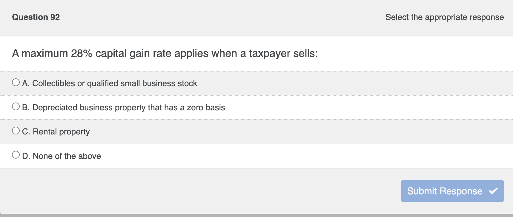 Question 9 2 A maximum 2 8 \ % capital gain rate