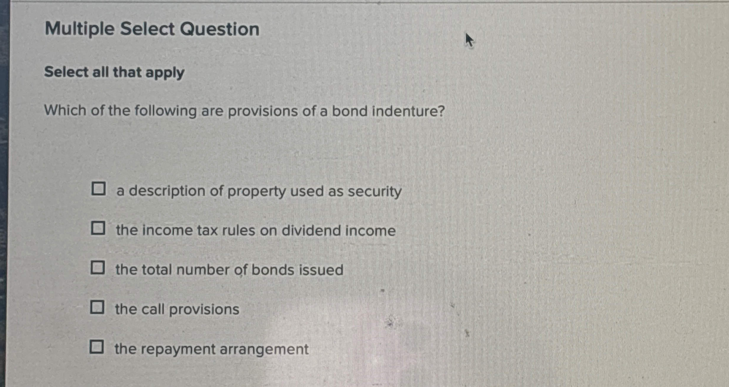 Multiple Select Question Select all that apply