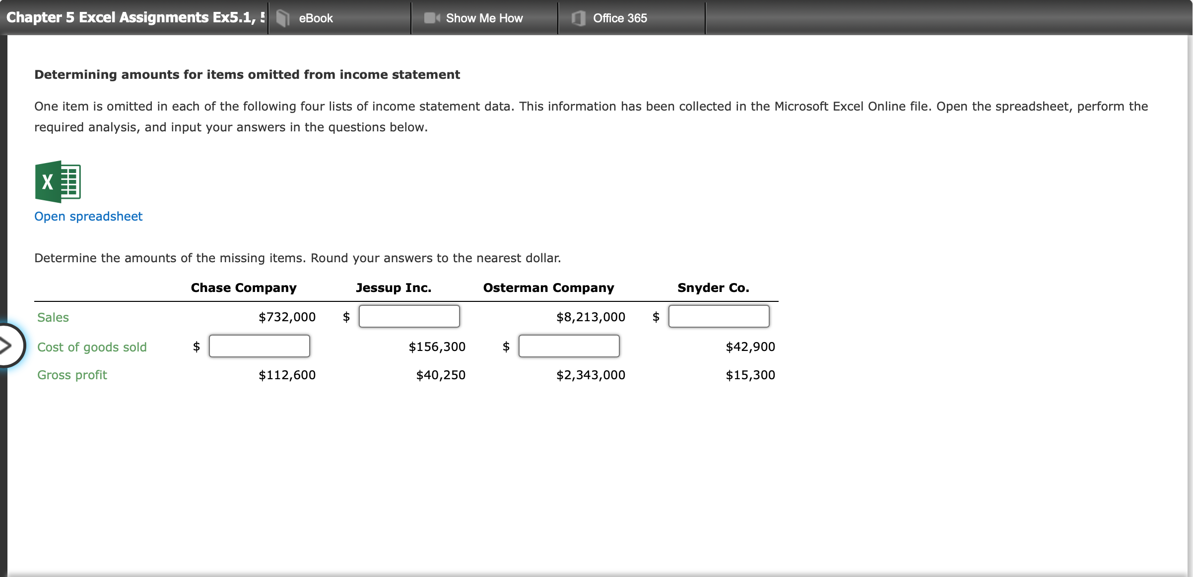 Chapter 5 Excel Assignments Ex5.1, E Show Me How