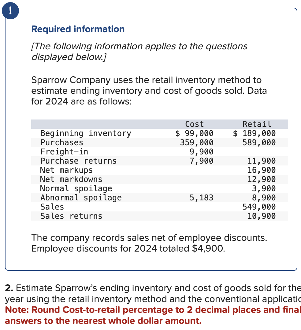 Find 1 . estimated ending inventory at retail 2 .