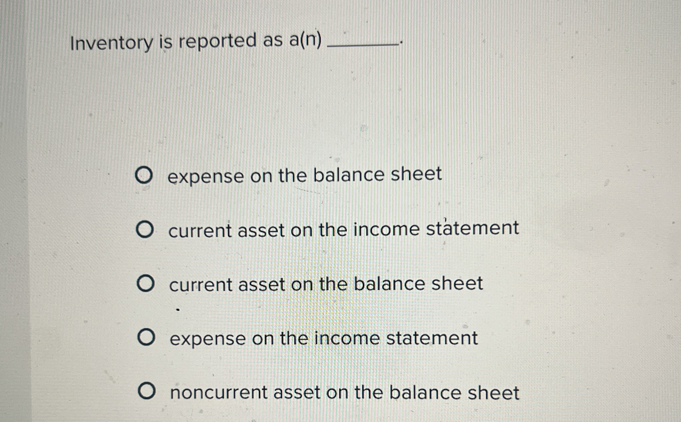 Inventory is reported as a ( n ) expense on the