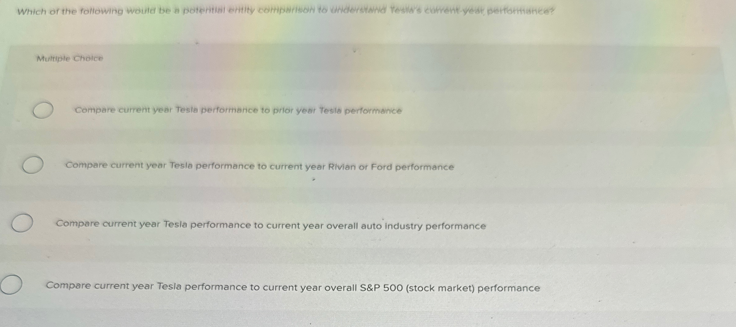 Multiple choice Compare current year Tesla