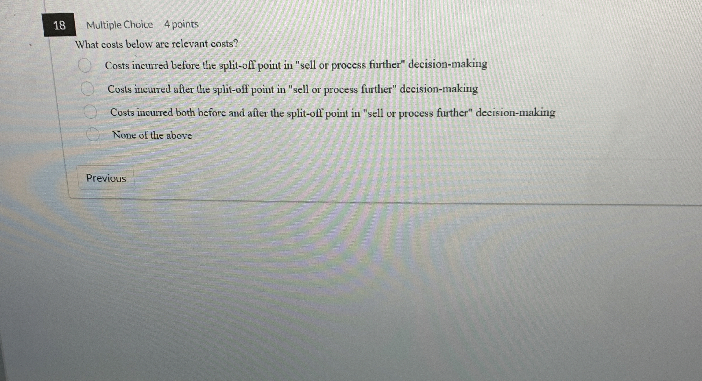 1 8 Multiple Choice 4 points What costs below are