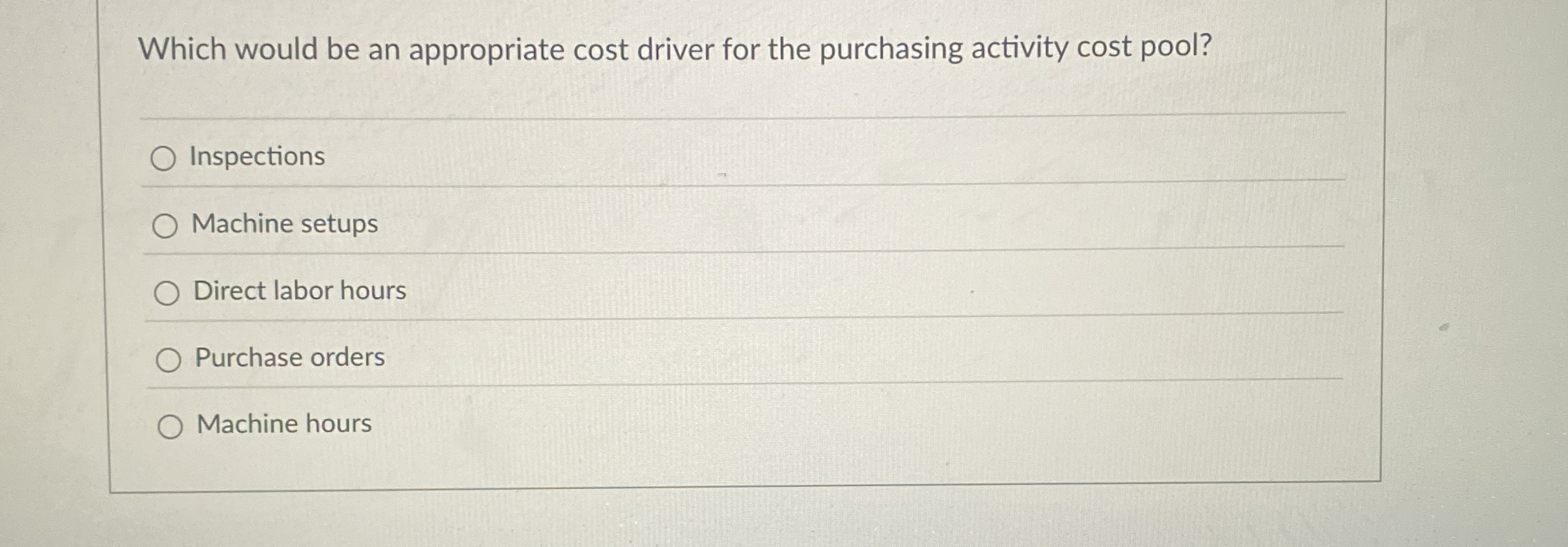 Which would be an appropriate cost driver for the