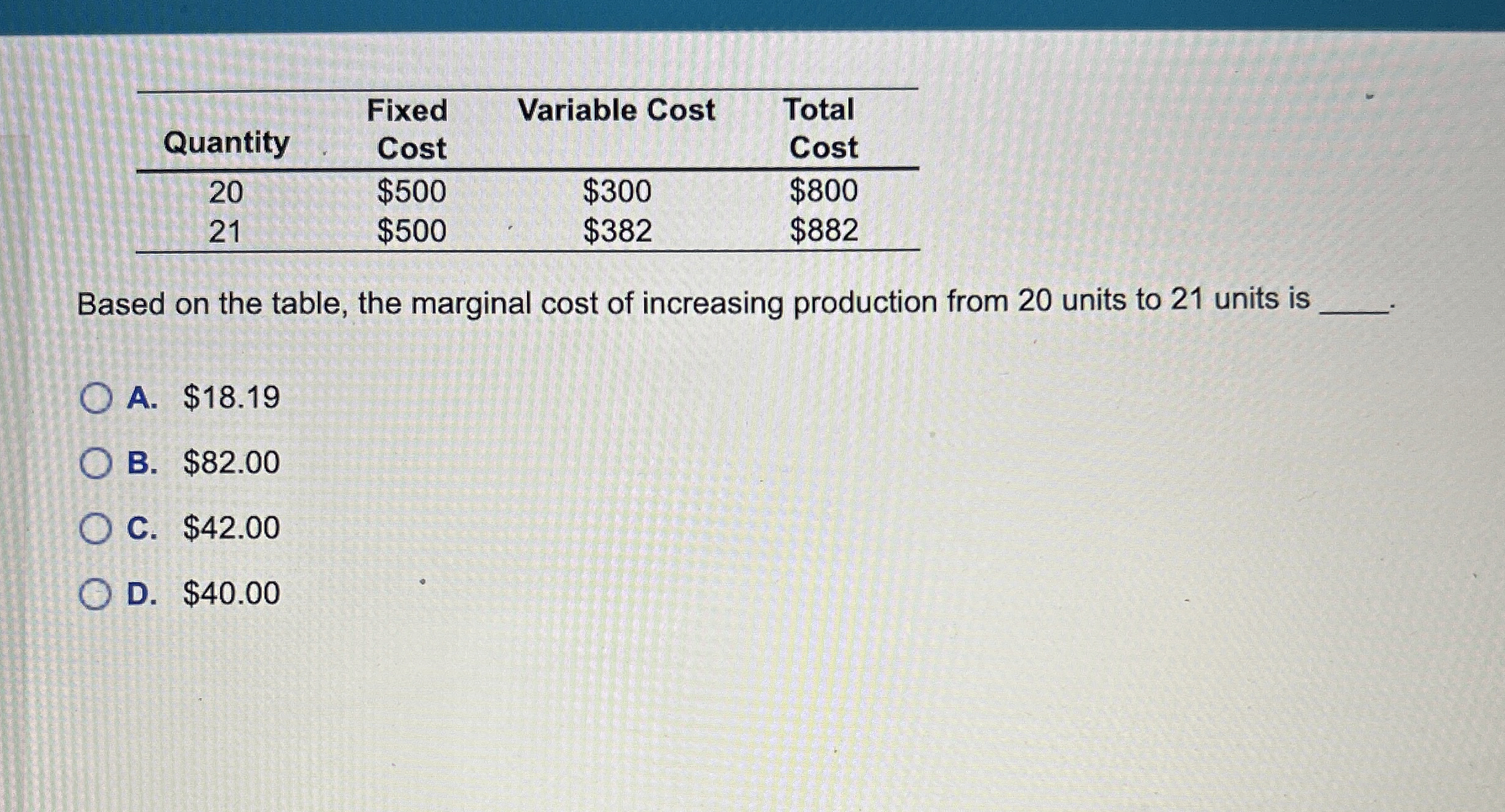 \ table [ [ Quantity , \ table [ [ Fixed ] , [