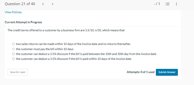 Current Attempt in Progress The credit terms