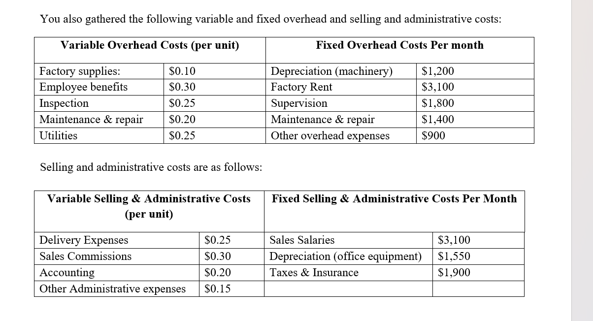 You also gathered the following variable and