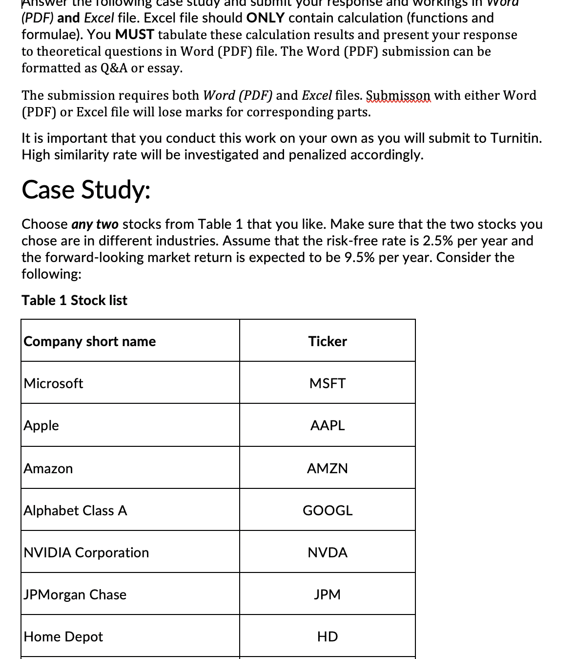 wing case (PDF) and Excel file. Excel file should