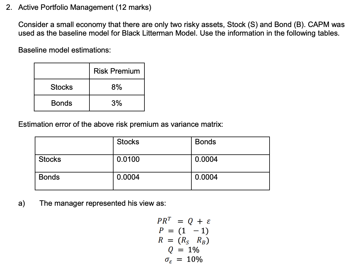 2. Active Portfolio Management (12 marks)