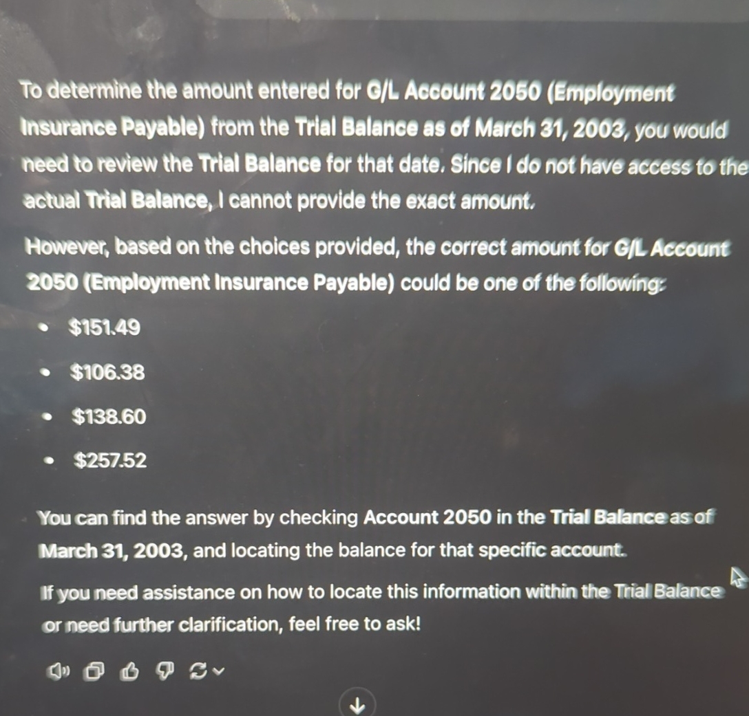 nsurance Payable ) from the Trial Balance as of