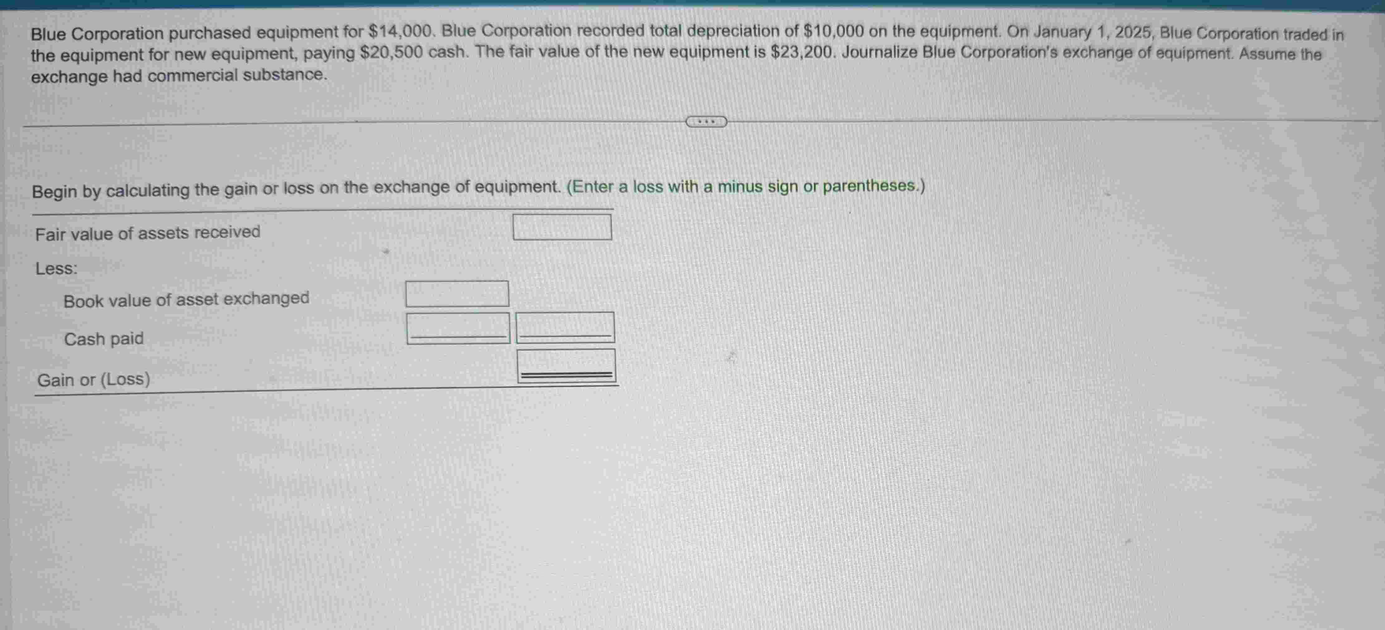 Blue Corporation purchased equipment for \ ( \ $