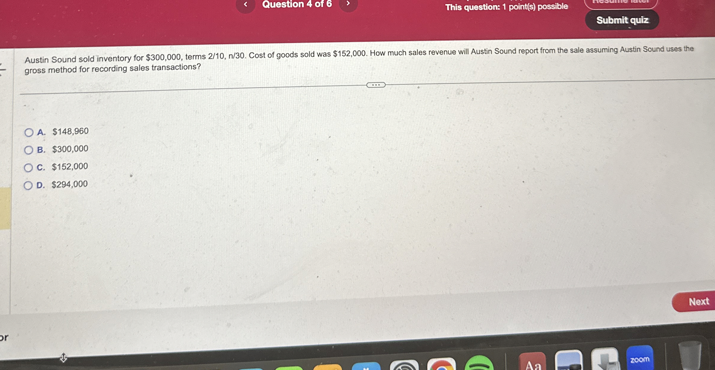 Question 4 of 6 This question: 1 point ( s )