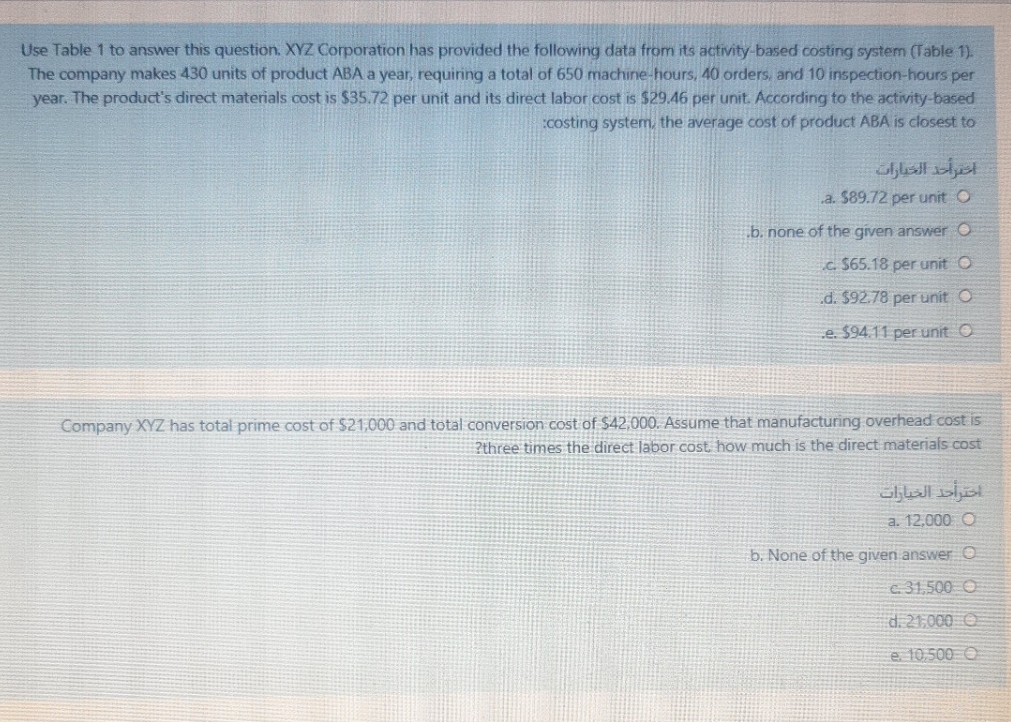 ............... Use Table 1 to answer this