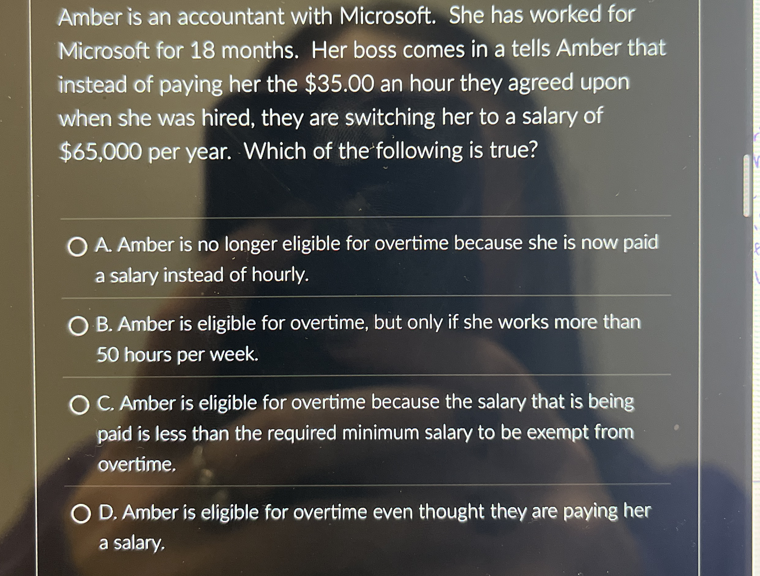 Amber is an accountant with Microsoft. She has