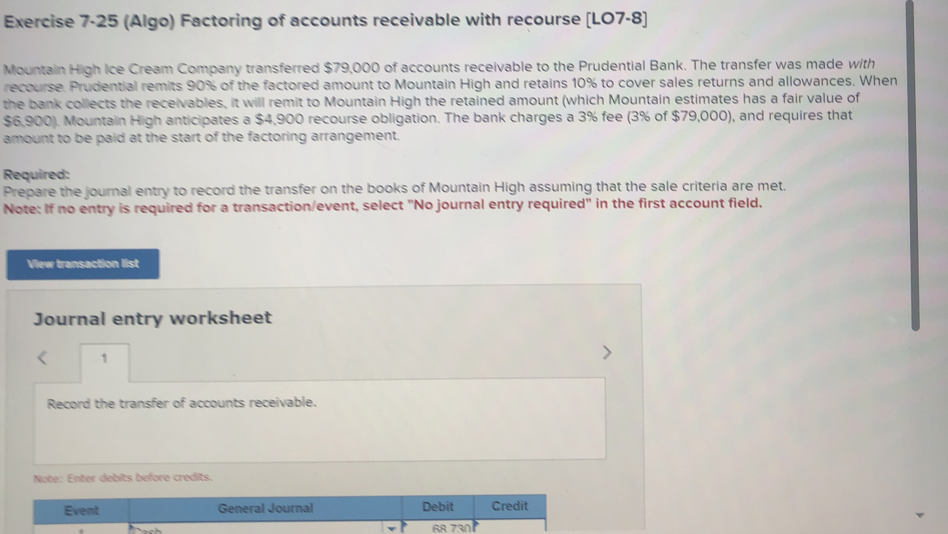 Exercise 7 - 2 5 ( Algo ) Factoring of accounts