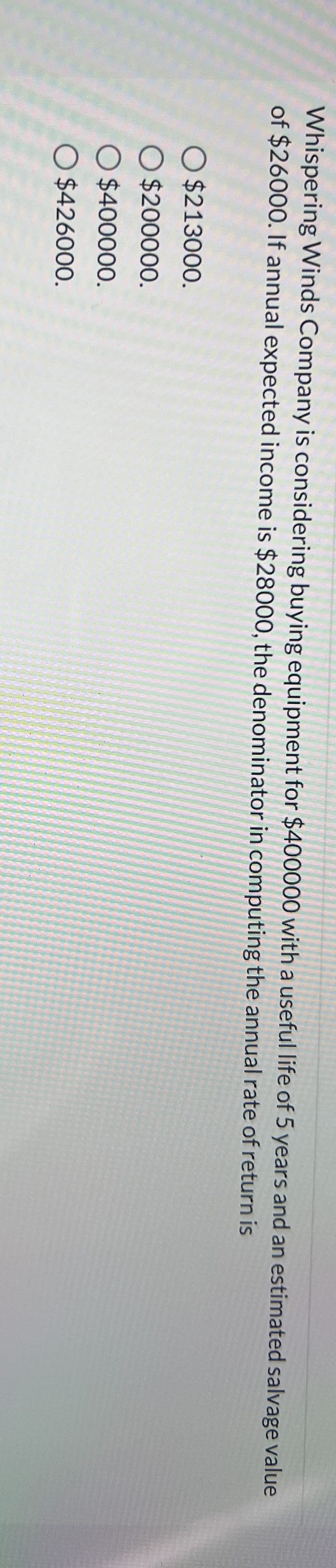 Whispering Winds Company is considering buying