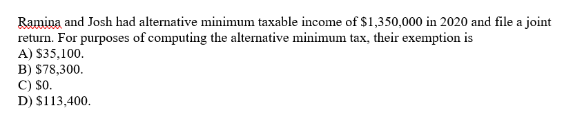 .......... m and Josh had alternative minimum