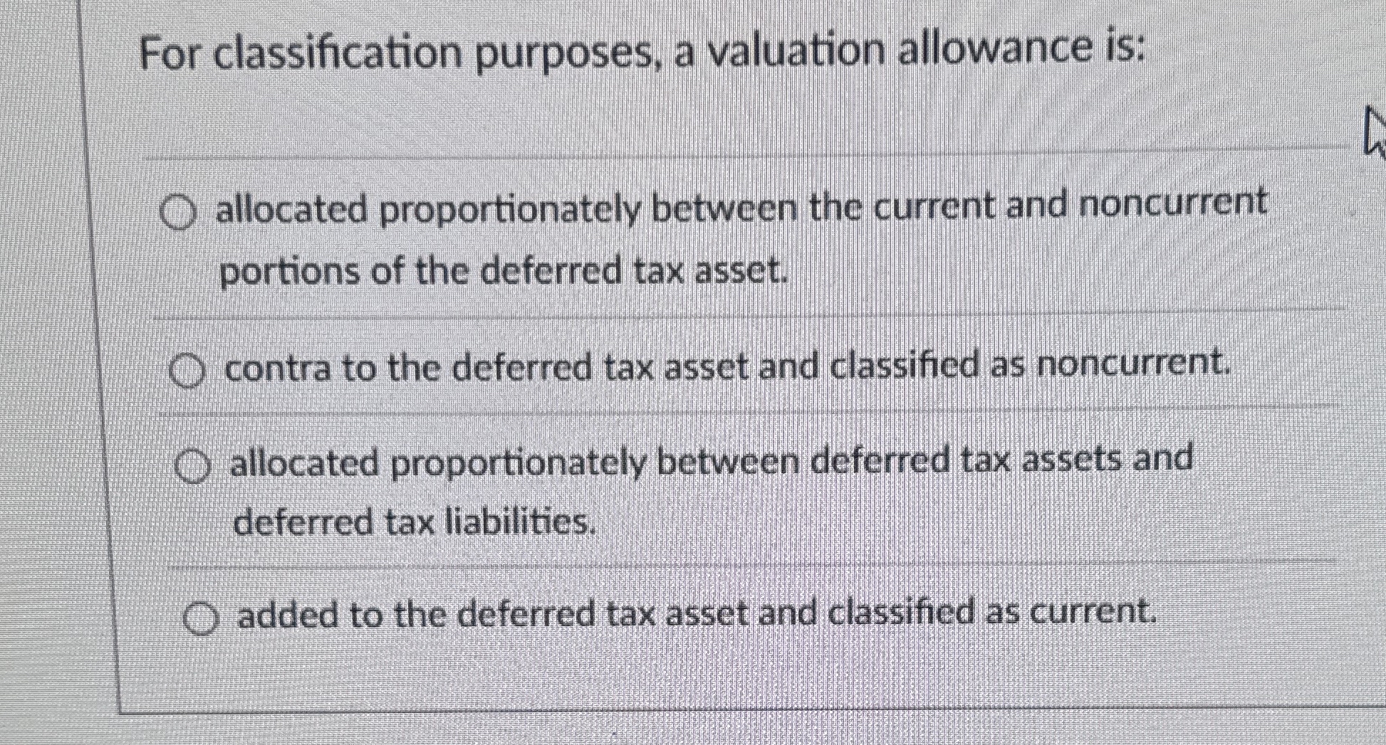 For classification purposes, a valuation