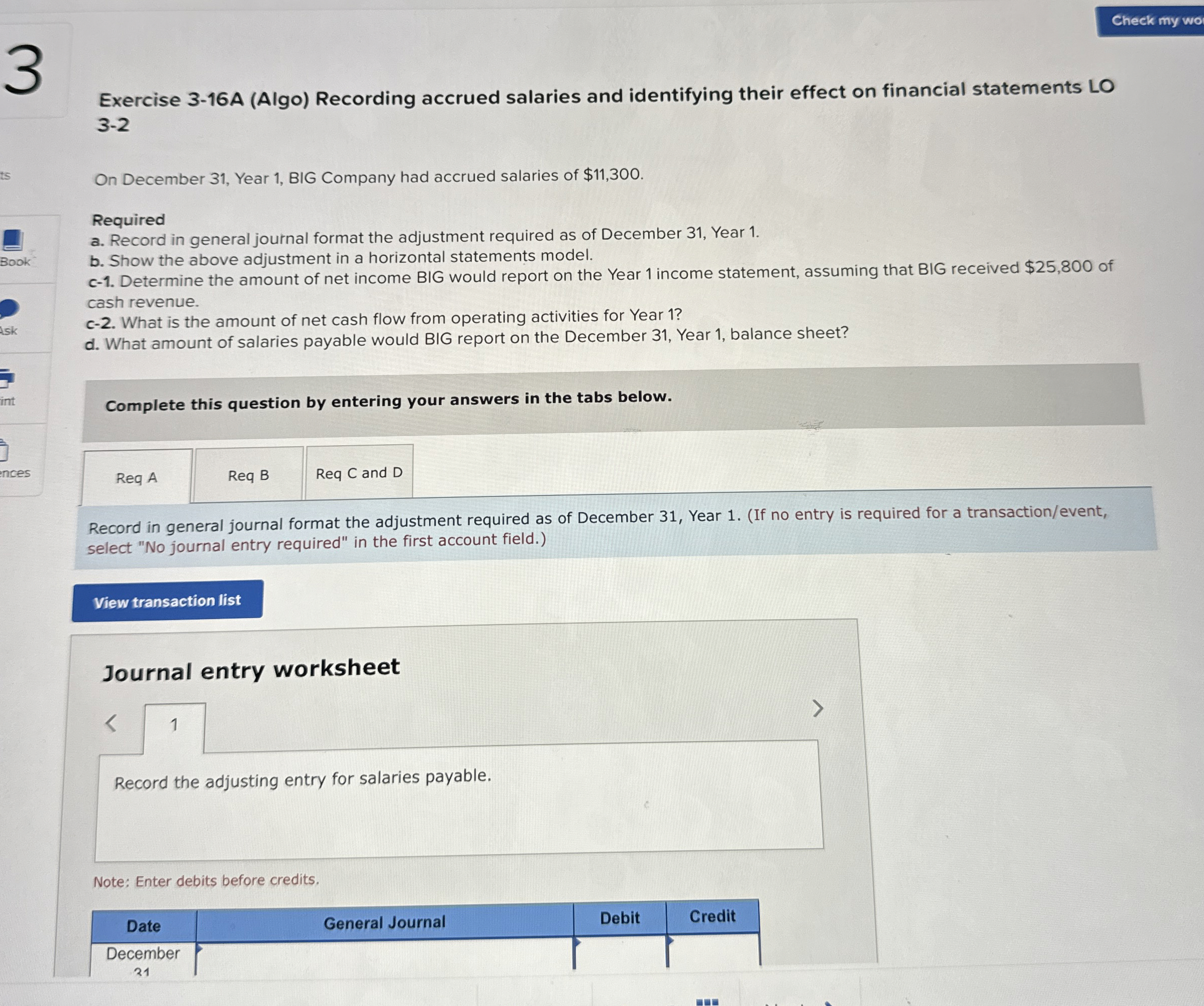 Exercise 3 - 1 6 A ( Algo ) Recording accrued