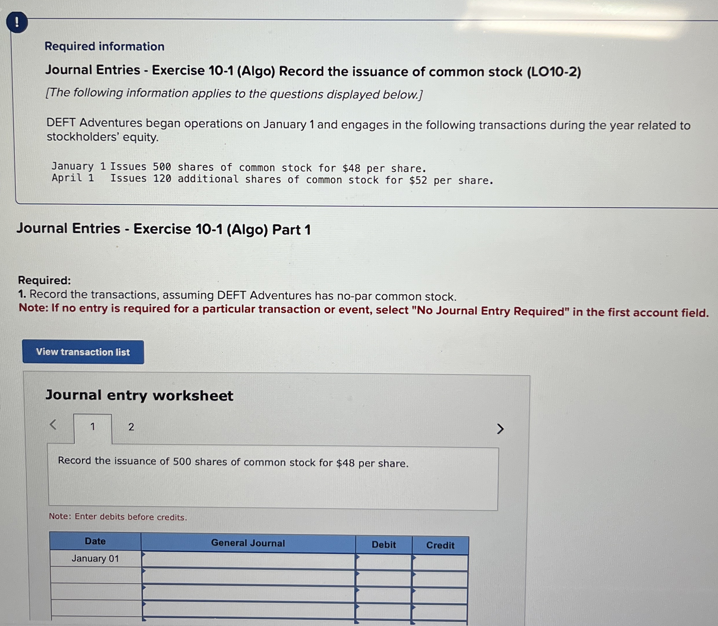 ! Required information Journal Entries - Exercise
