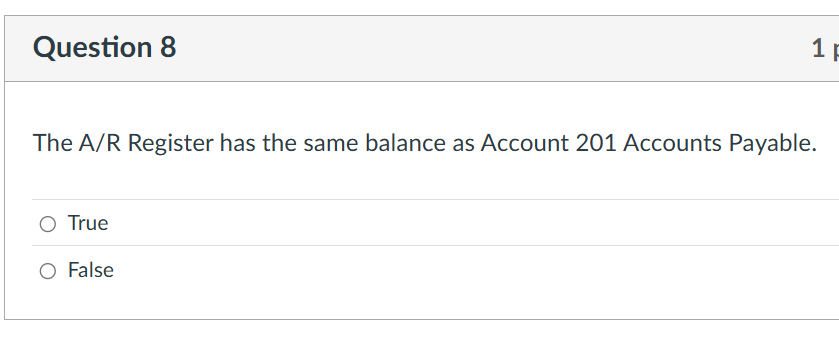 Question 8 The A / R Register has the same