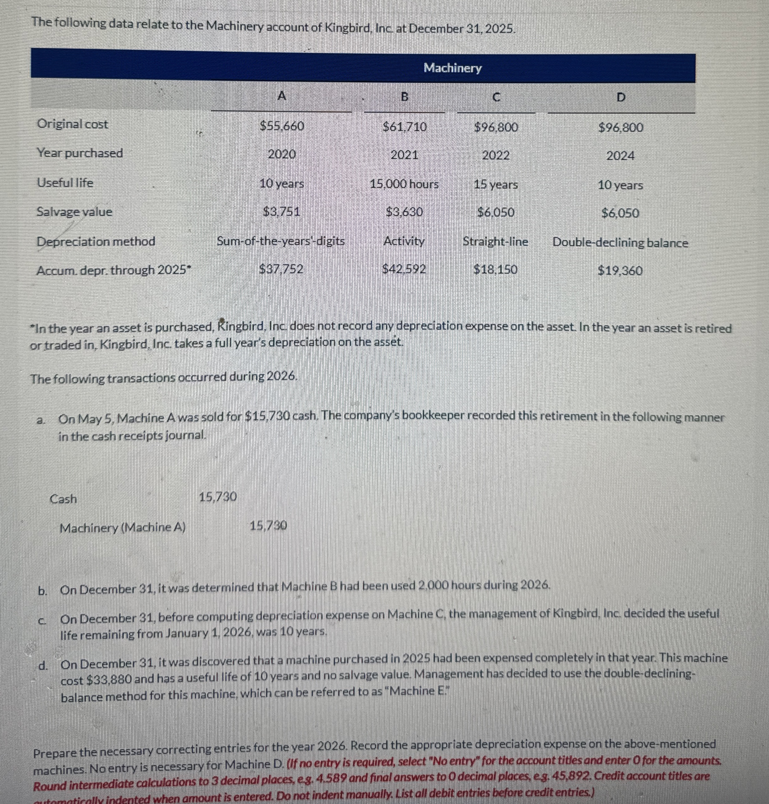 Prepare correcting entries for 2 0 2 6