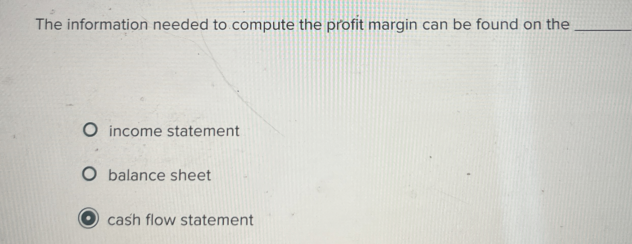 The information needed to compute the profit