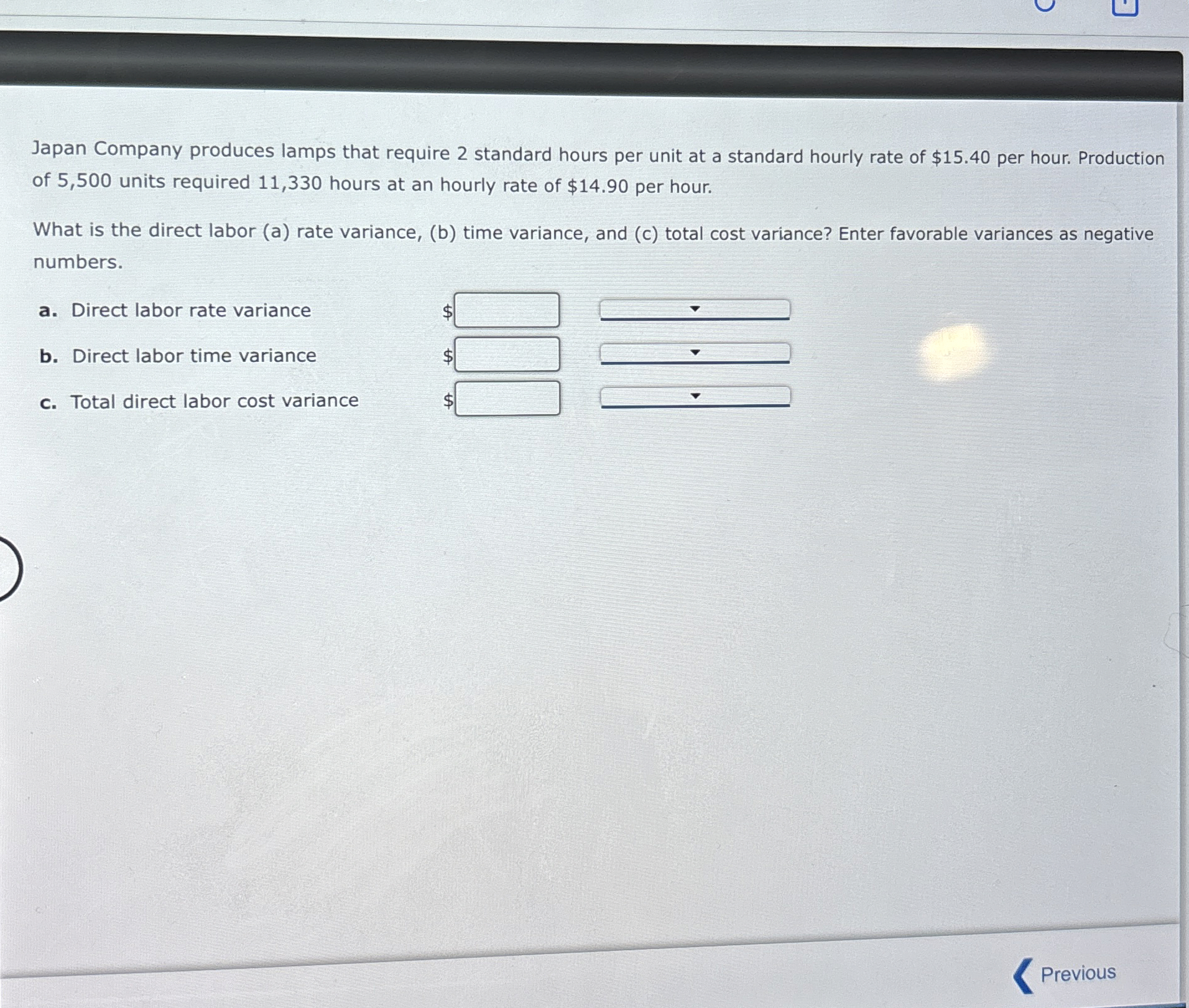 Japan Company produces lamps that require 2