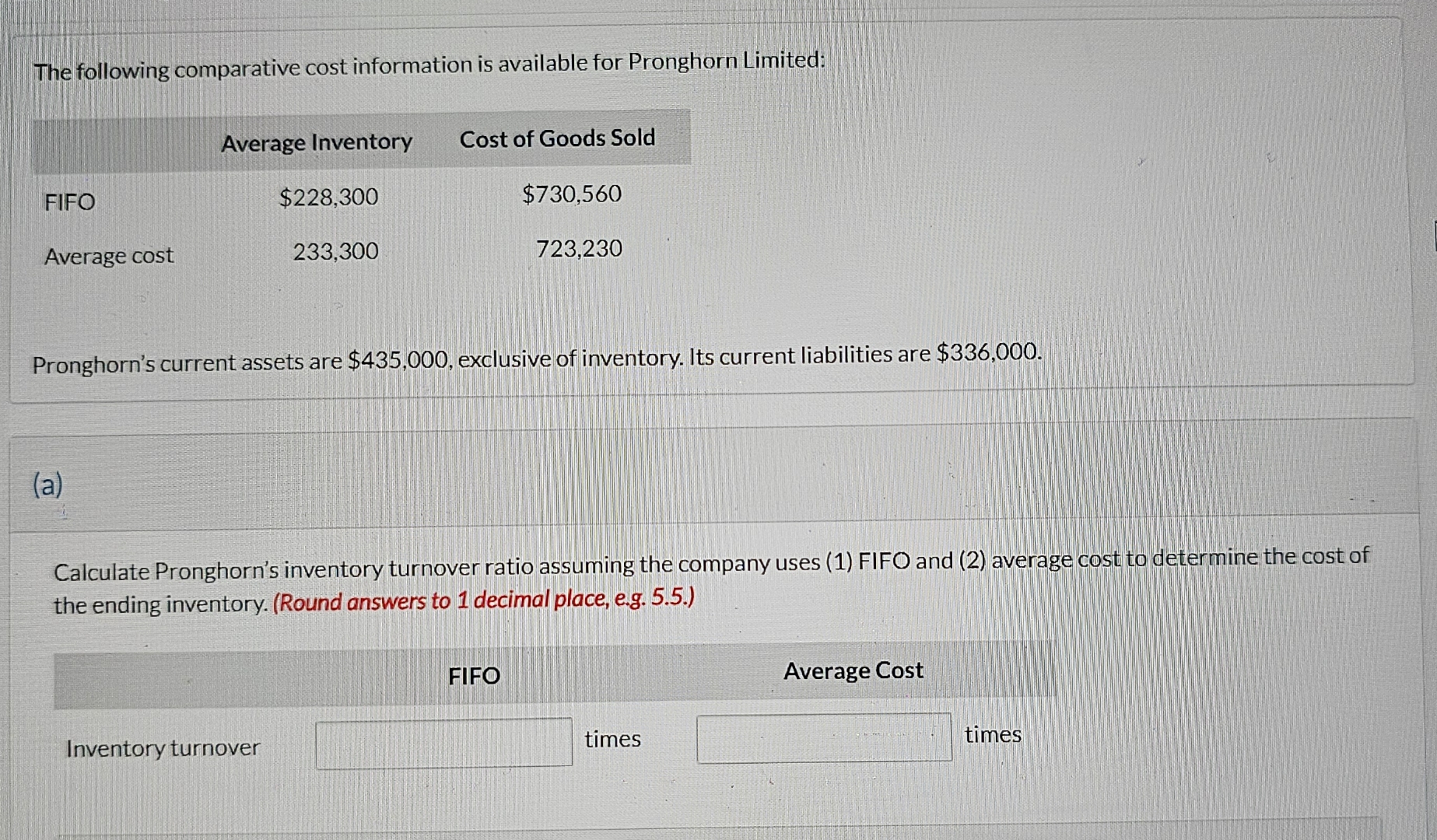 The following comparative cost information is