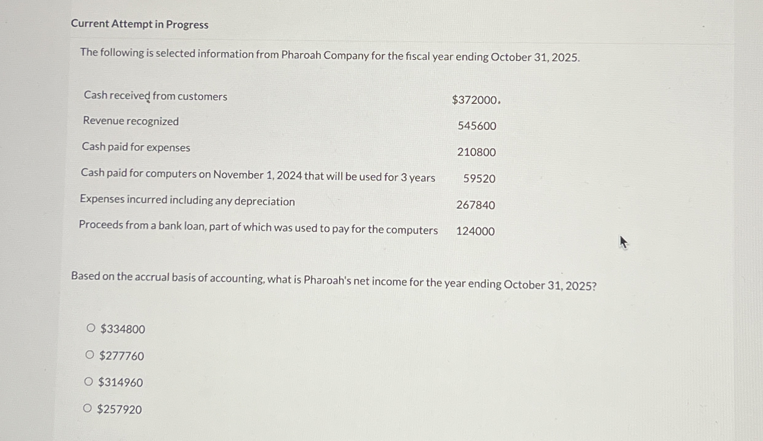 Current Attempt in Progress The following is