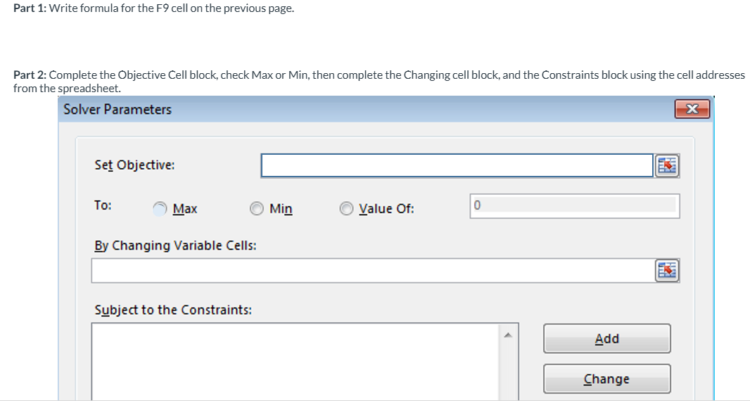 Given the following information, complete the