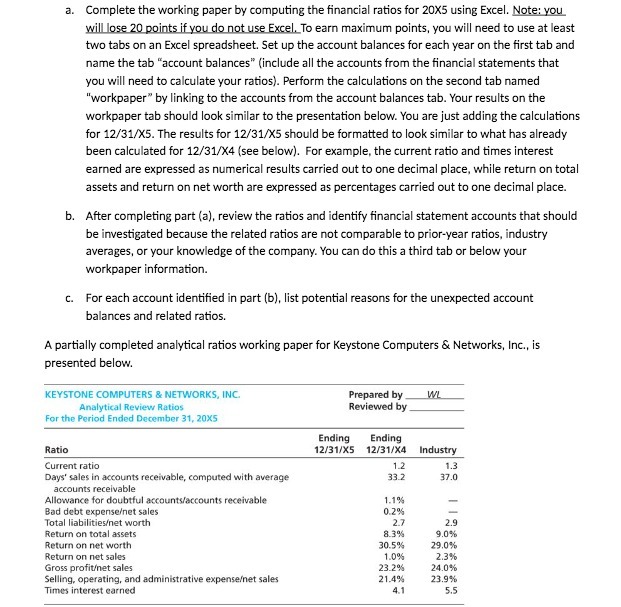 a. Complete the working paper by computing the