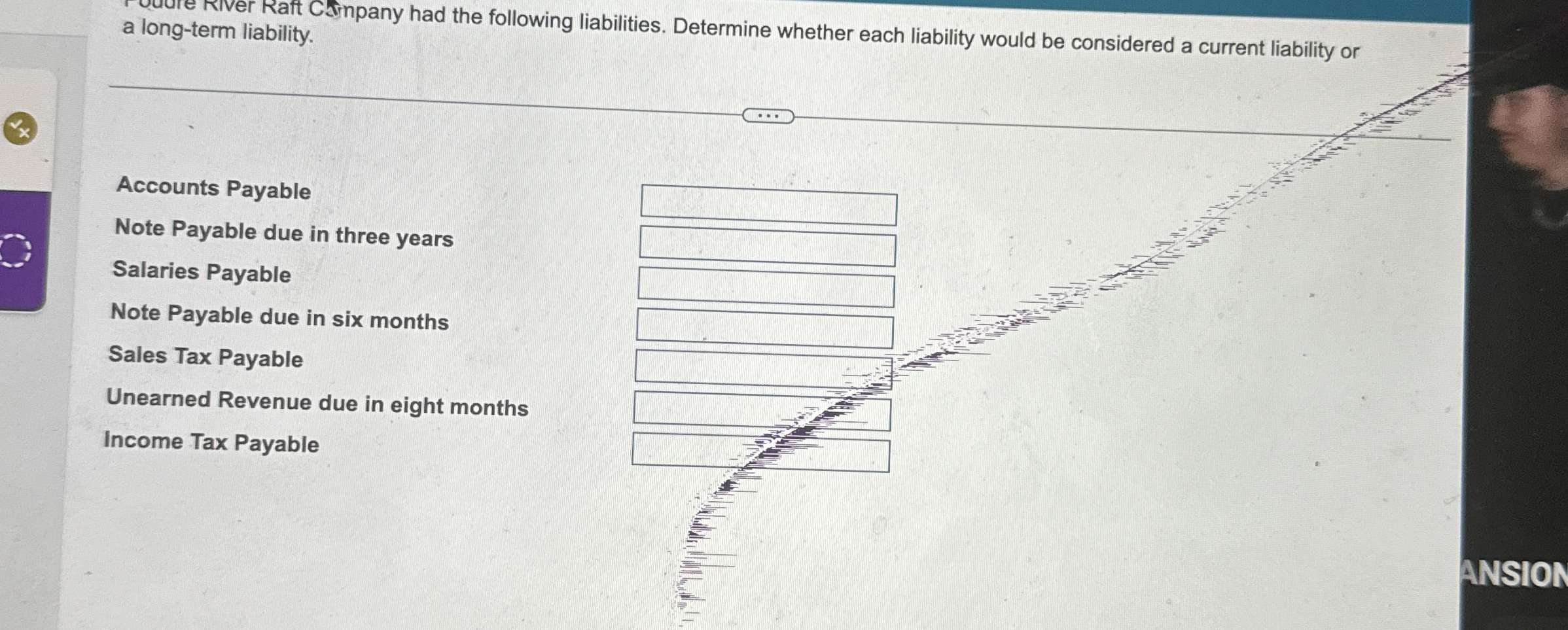 a liabilities. Determine whether each liability