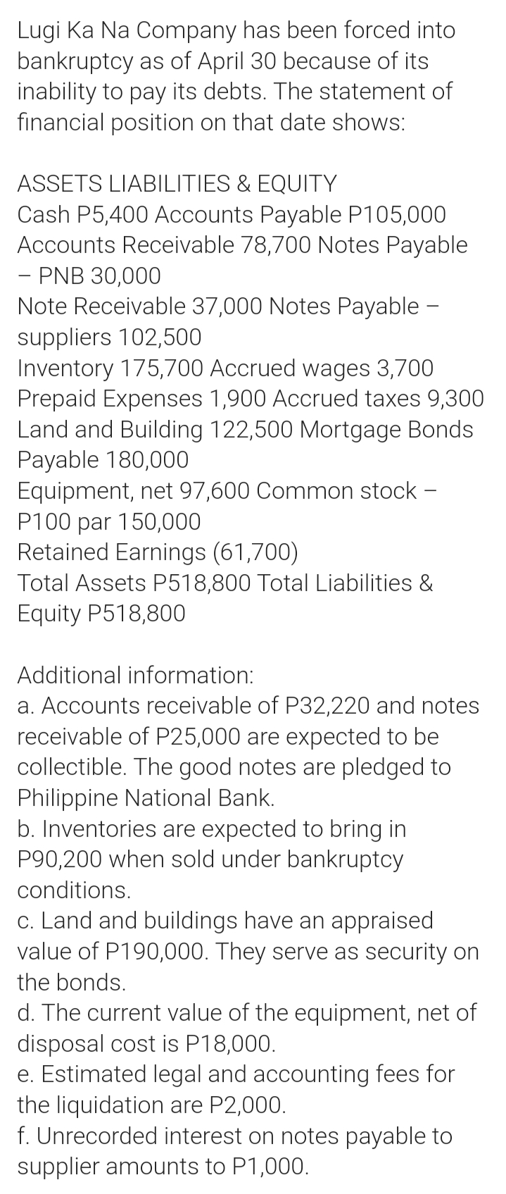 5. Using the above data, compute the: Net free