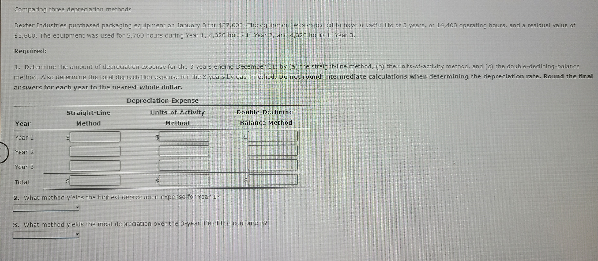 Comparing three depreciation methods $ 3 , 6 0 0