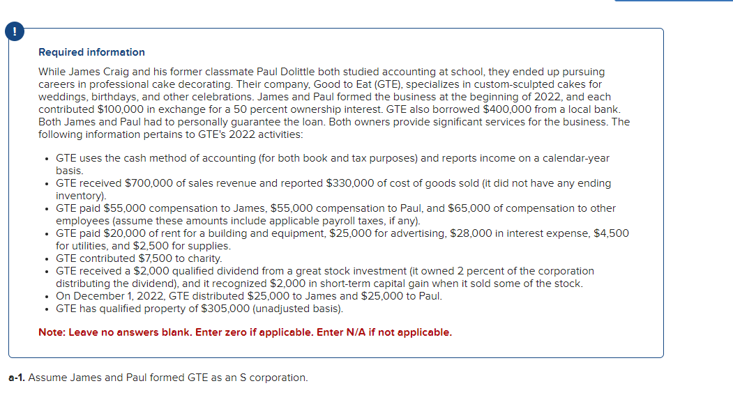 Required information While James Craig and his