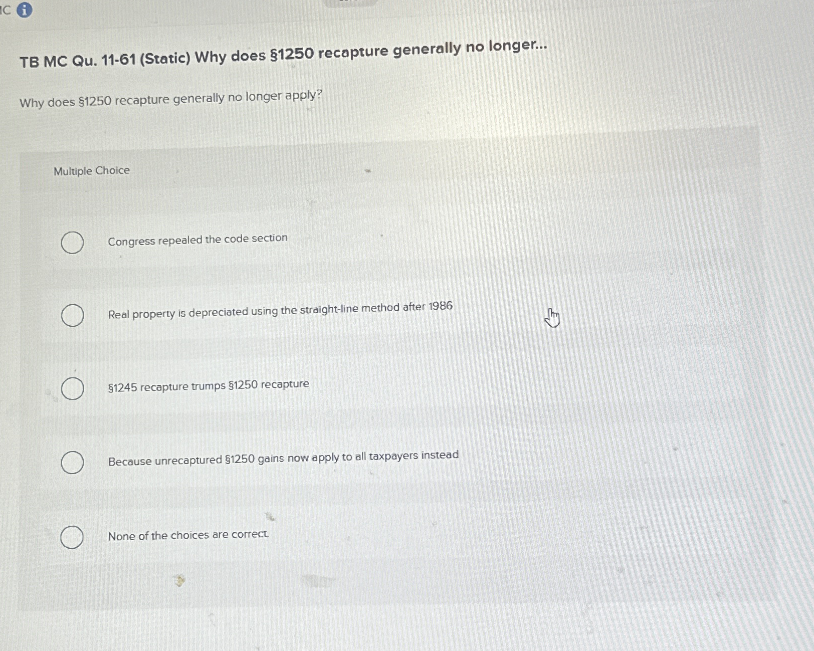 TB MC Qu . 1 1 - 6 1 ( Static ) Why does $ 1 2 5
