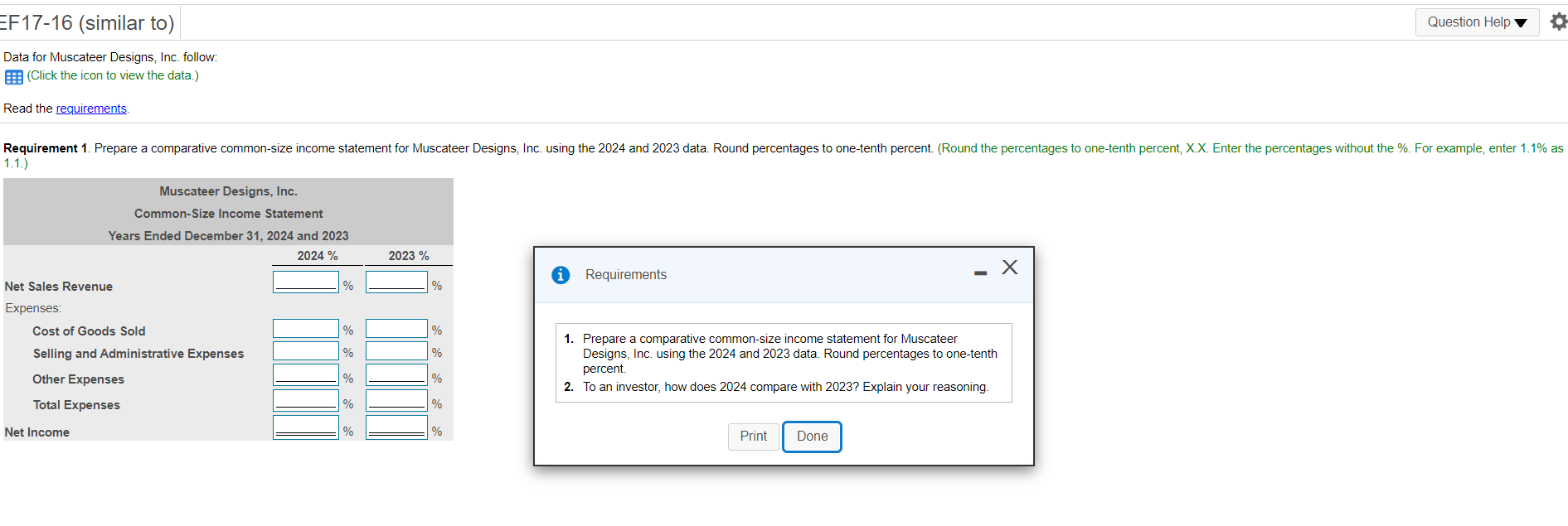 Please explain and help me solve EF17-16 (similar