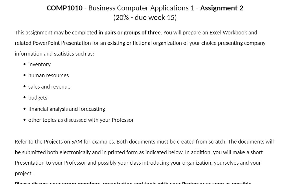 COMP1010 - Business Computer Applications 1 -