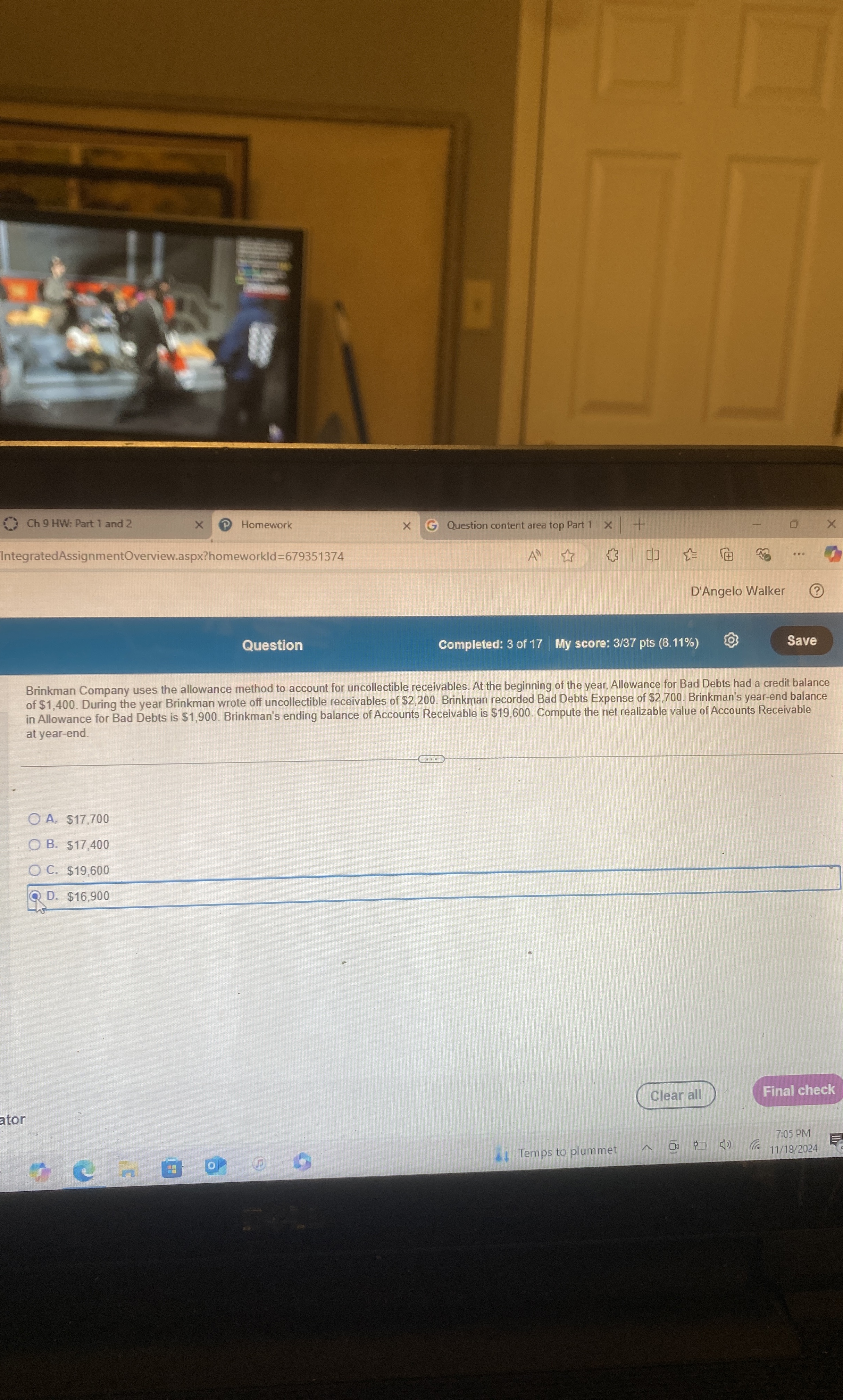 Ch 9 HW: Part 1 and 2 Homework Question content