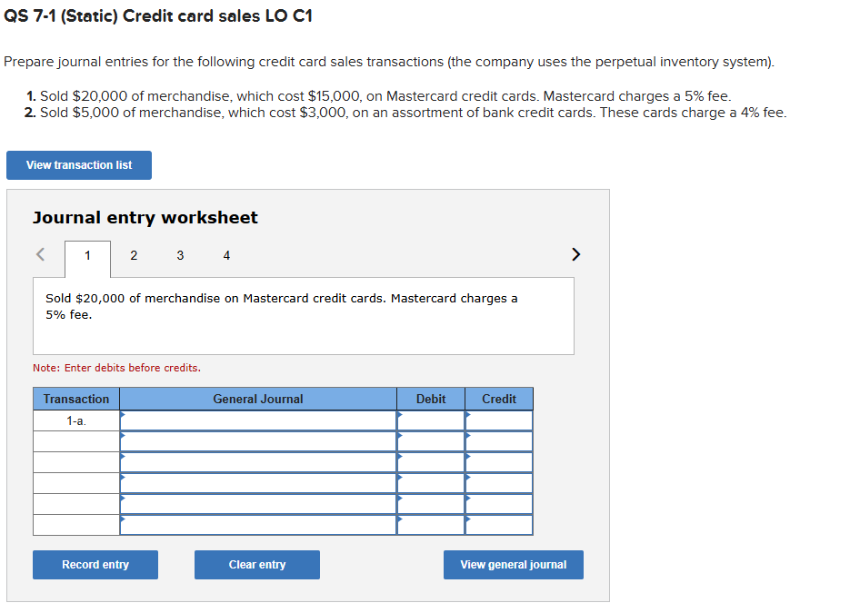QS 7 - 1 ( Static ) Credit card sales LO C 1