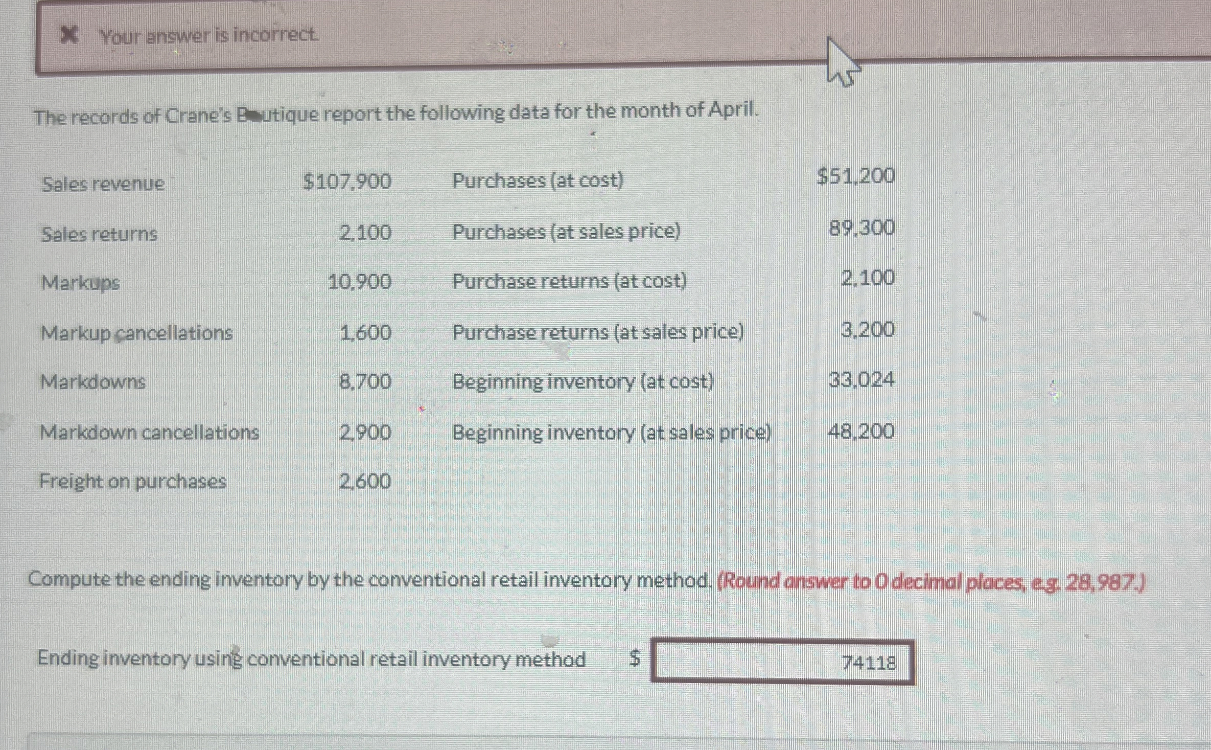 x Your answer is incorrect. The records of