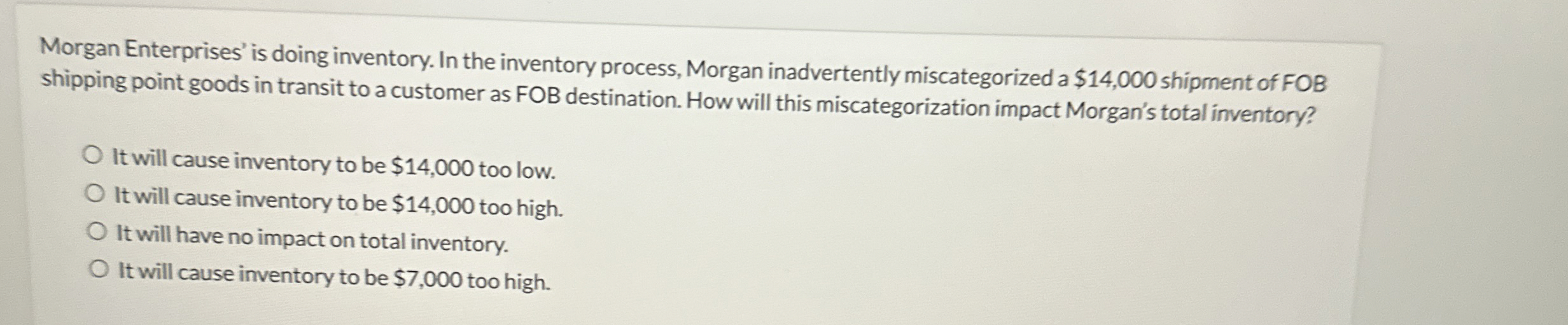 Morgan Enterprises' is doing inventory. In the