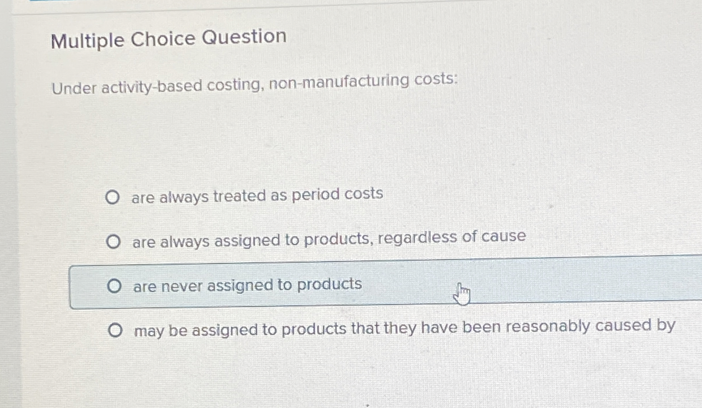 Multiple Choice Question Under activity - based